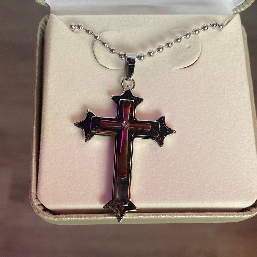 Mens Silver & bronze color Cross Necklace NIB!